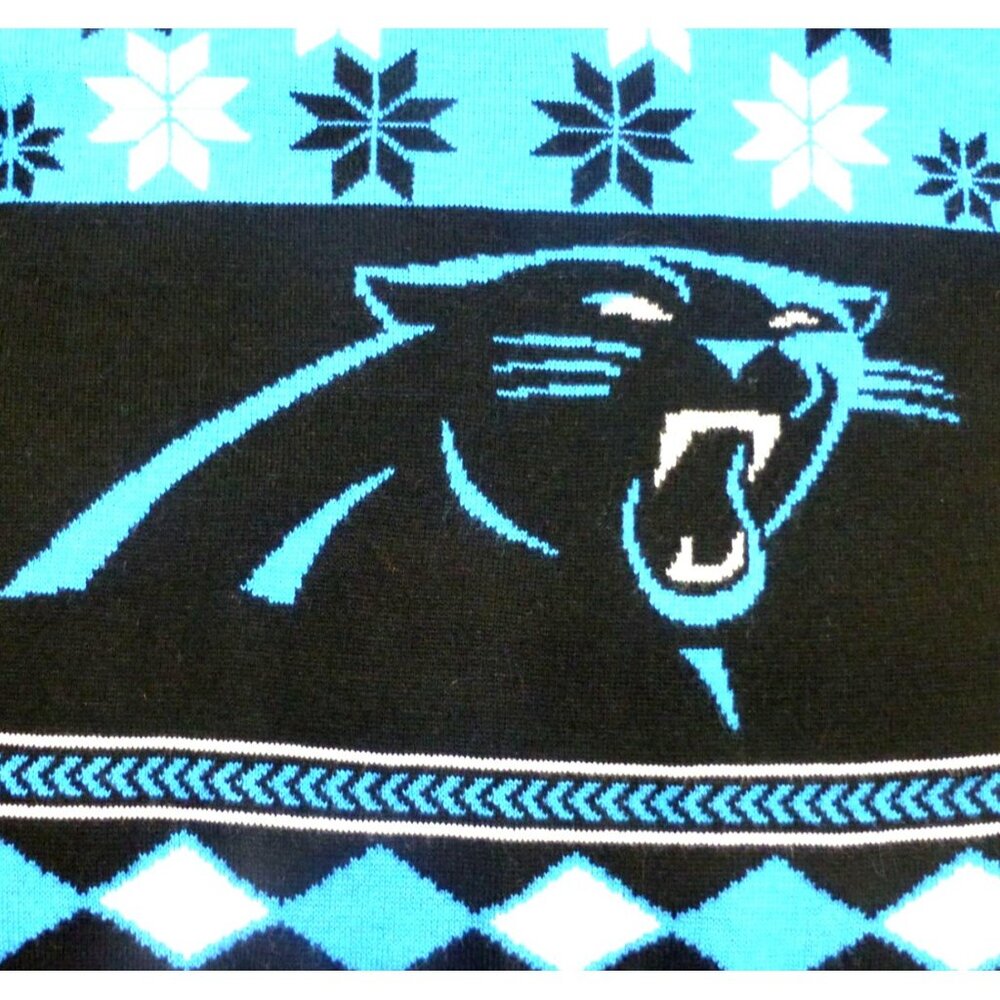 Carolina Panthers NFL Team Apparel Ugly Christmas Sweater Med V-Neck Black & Blu - Picture 3 of 10